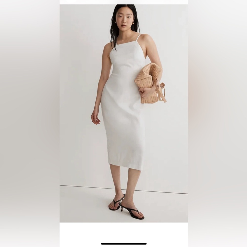 Madewell $110 Goldie Midi Dress 100% Linen White Size 4 NWT